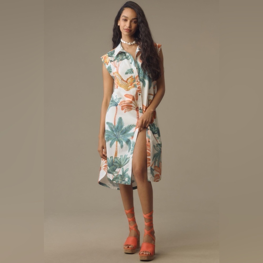 NWT Size M - The Lillian Cap-Sleeve Button-Front Midi Dress by Maeve